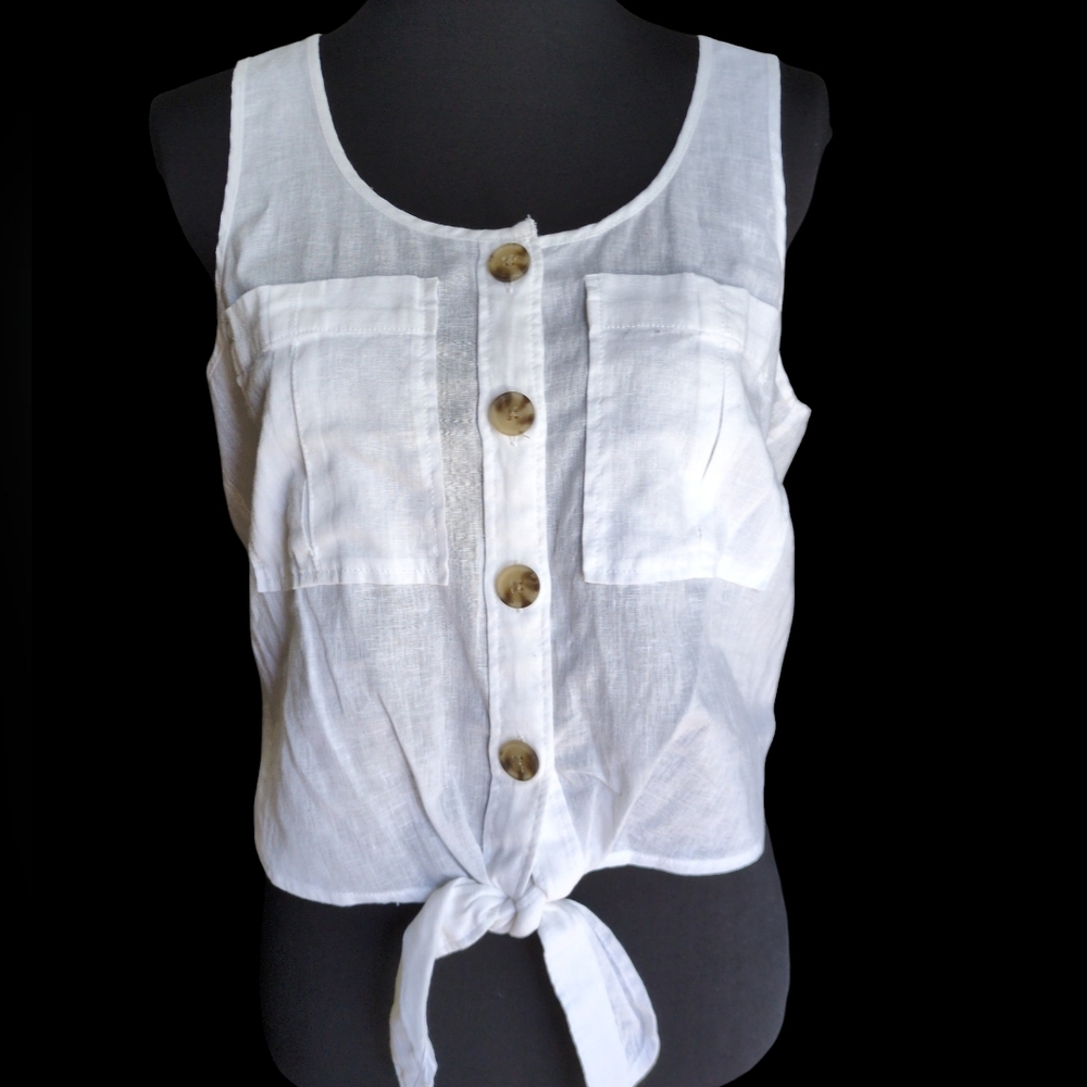 Express linen blend front tie tank top with buttons Small NWT Everyday Summer